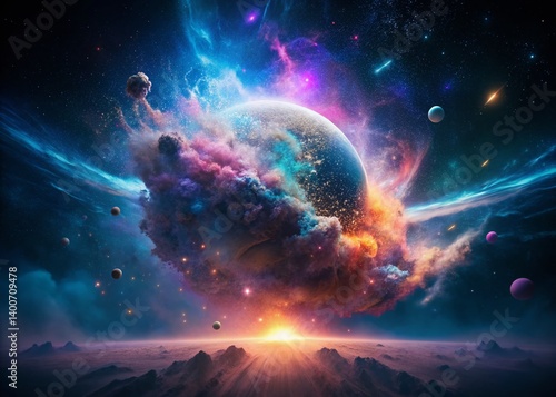 Abstract Futuristic Background: Glowing Magic Dust Particles Falling