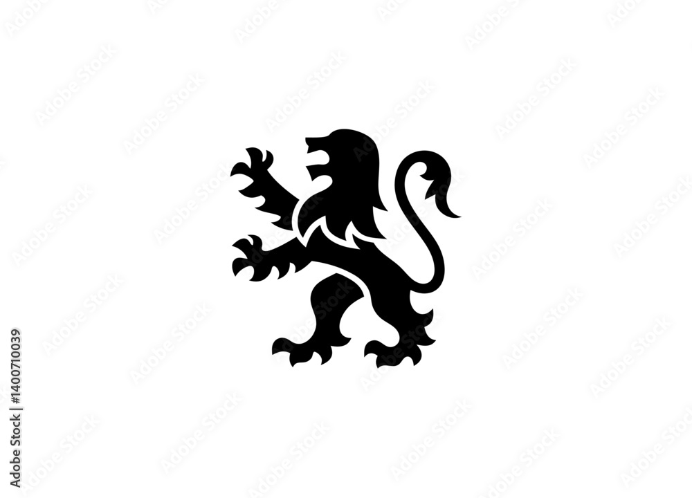 Heraldic Lion Silhouette: A classic heraldic lion silhouette, representing strength and courage, stands in profile. Ideal for logos, emblems, and branding designs. Heraldic Lion Silhouette: A classic heraldic lion silhouette, representing strength and courage, stands in profile. Ideal for logos, emblems, and branding designs.