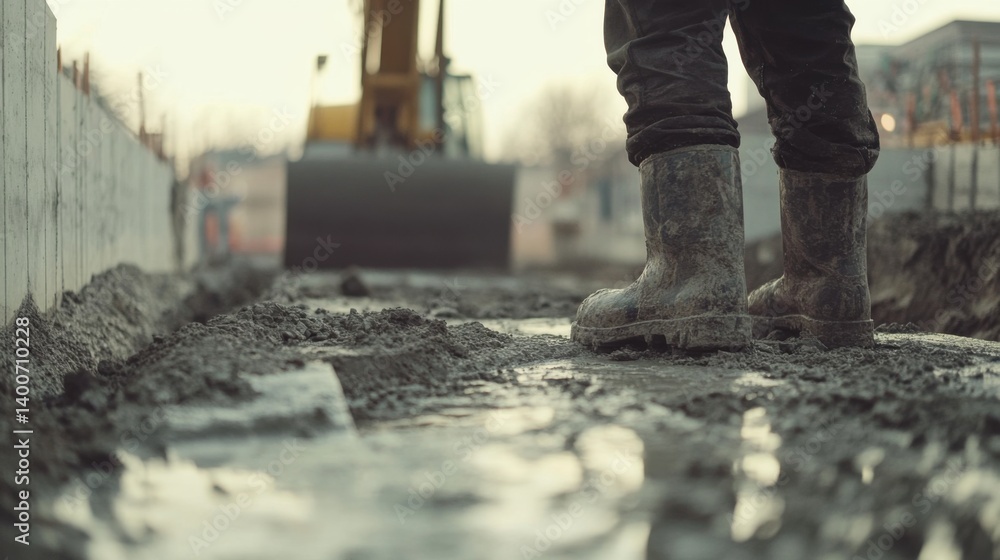 Construction worker laying foundation for a new building. Featuring technique and teamwork Construction worker laying foundation for a new building. Featuring technique and teamwork