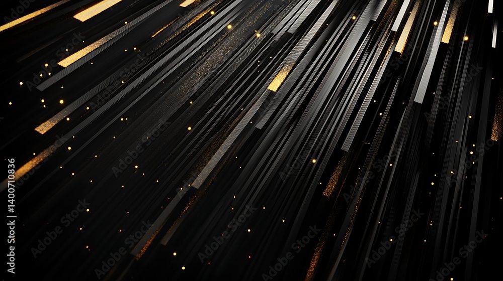Premium black background with gold detailing light rays shining through and bokeh highlights Premium black background with gold detailing light rays shining through and bokeh highlights