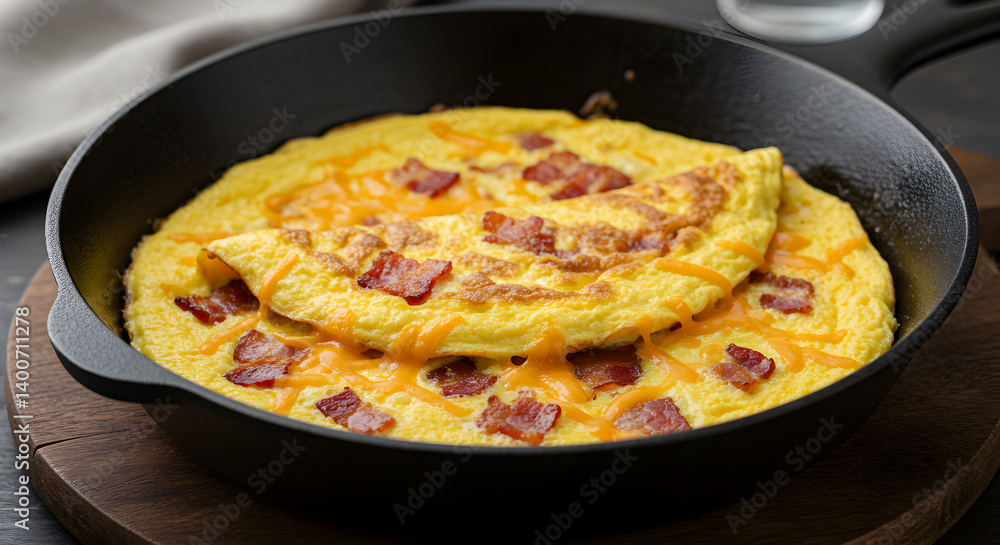 Delicious Bacon And Cheddar Omelette Cooked In A Cast Iron Skillet Delicious Bacon And Cheddar Omelette Cooked In A Cast Iron Skillet