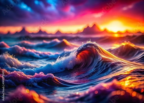 Abstract Colorful Waves & Lines Background, Dark Blue Purple Gradient, Tilt-Shift Effect