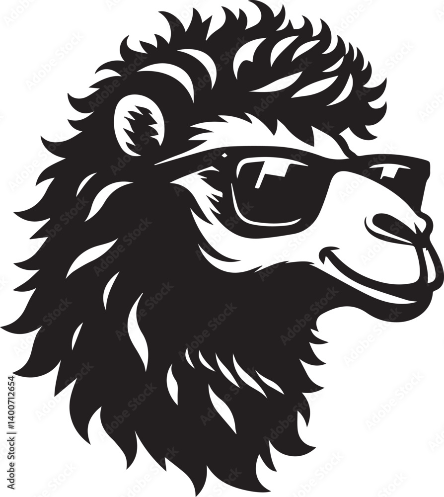 Obraz premium black camel head clipart Silhouette, camel head illustration, camel head with sunglass silhouette vector isolated on white background