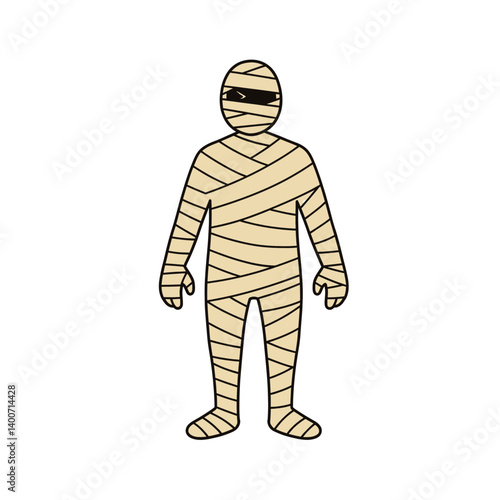 Ancient Mystery: A full-body shot of a mummified figure, shrouded in aged bandages, evoking the timeless mystique of an antique, standing on an isolated background.