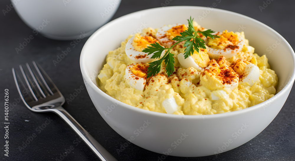 Delicious Creamy Egg Salad Garnished With Paprika and Parsley Delicious Creamy Egg Salad Garnished With Paprika and Parsley