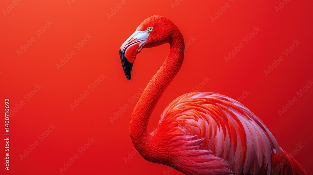 Fototapeta premium Flamingo profile on crimson background