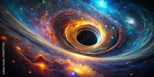 Abstract Black Hole Spiral: Surreal Outer Space Starscape Stock Photo