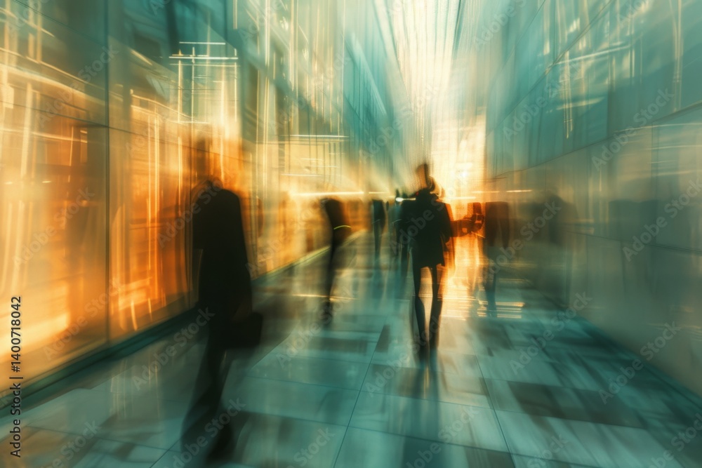 Abstract blur image of Business people walking at modern hallway with bokeh for background usage Abstract blur image of Business people walking at modern hallway with bokeh for background usage