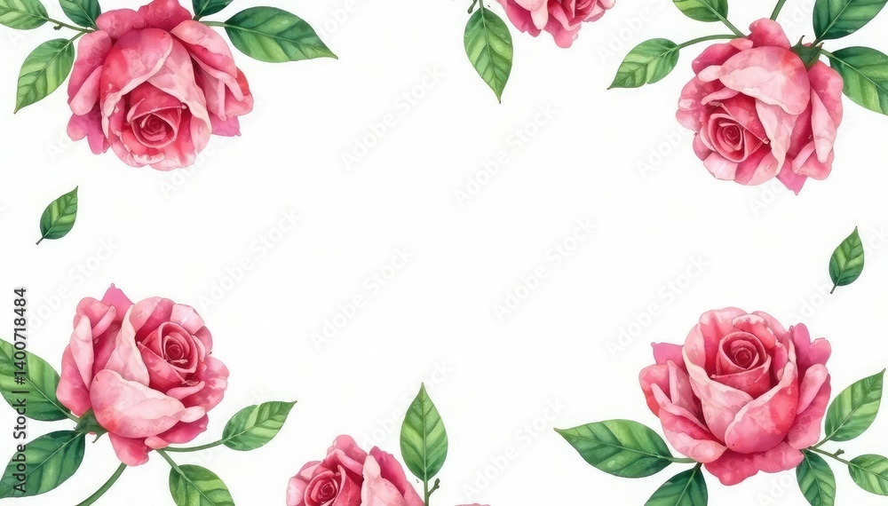 Fototapeta premium Delicate watercolor roses & leaves, repeating floral design, nature, elegant, floral background