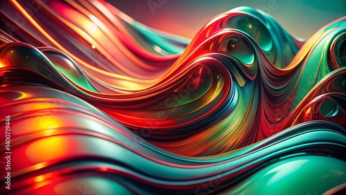 Abstract 3D Gradient Color Animation: Wavy, Twirling Smooth Wall with Multicolor Liquid Pattern Reflection