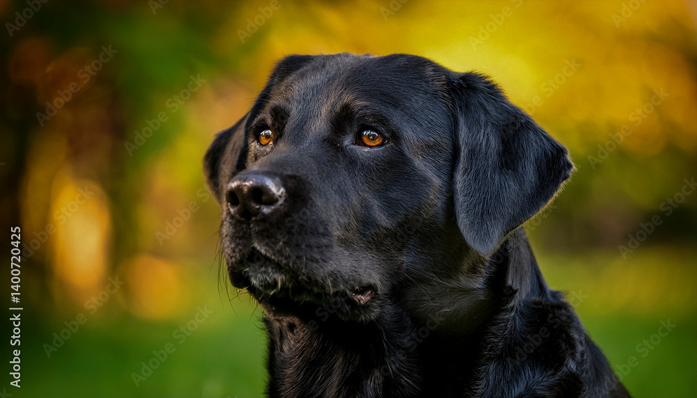 Close-Up Portrait of Black Labrador Outdoors at Golden Hour Close-Up Portrait of Black Labrador Outdoors at Golden Hour