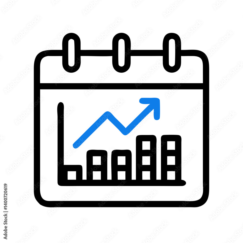 Calendar with Growth Chart Icon Representing Time Management and Business Growth Calendar with Growth Chart Icon Representing Time Management and Business Growth
