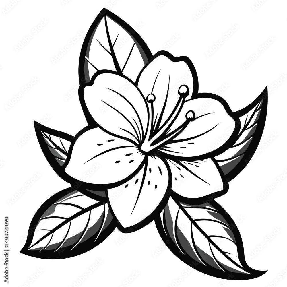 Obraz premium Black and White Flower Illustration. Simple Floral Line Art Design