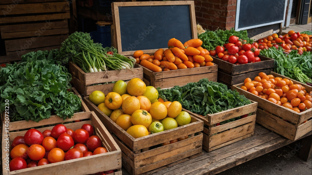 Fresh vegetables and fruits at a market stall Fresh vegetables and fruits at a market stall