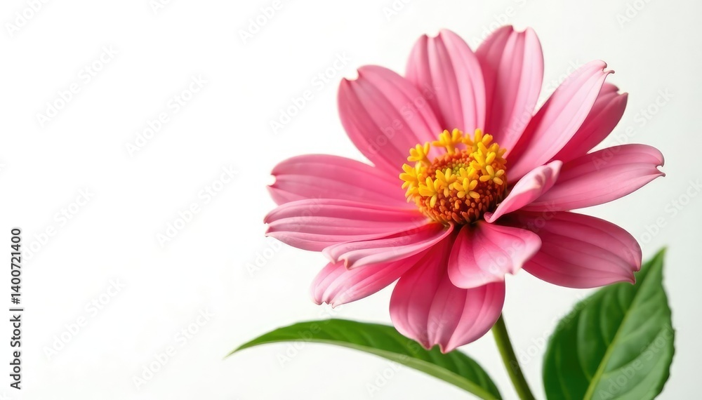 Large flower isolated on white background with leafy greens, petals, horticulture Large flower isolated on white background with leafy greens, petals, horticulture