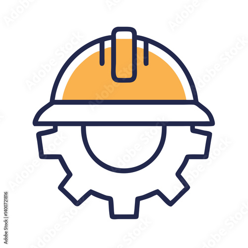 Construction Worker Helmet with Gear Icon Representing Safety and Mechanical Work