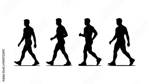Silhouette Steps: A series of dynamic human silhouettes, captured in profile, display the diverse stages of a determined stride or a purposeful run, perfectly illustrating movement.