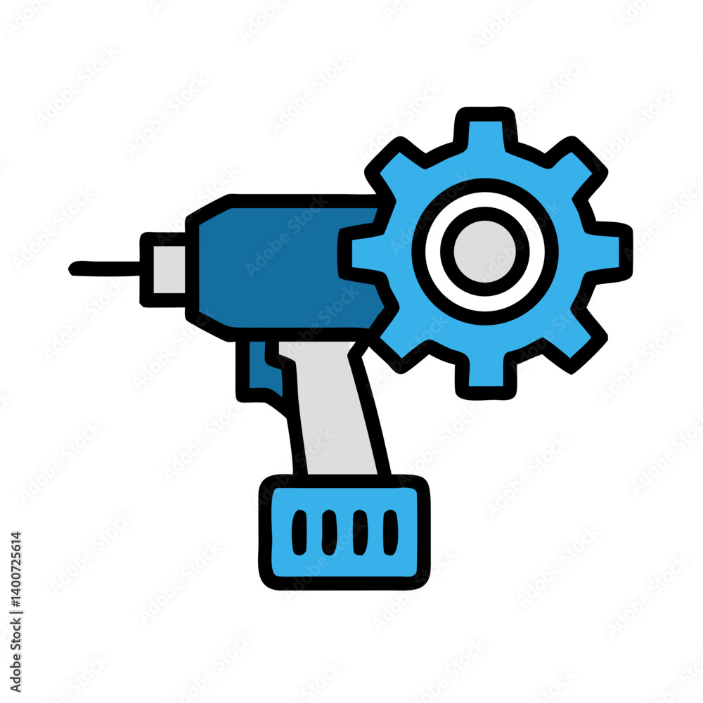 Power Drill with Gear Icon Representing Tool Configuration and Mechanical Adjustment Power Drill with Gear Icon Representing Tool Configuration and Mechanical Adjustment
