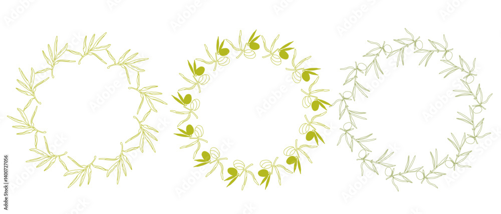 set circle frame with simple branch olive of green leaves olive set circle frame with simple branch olive of green leaves olive