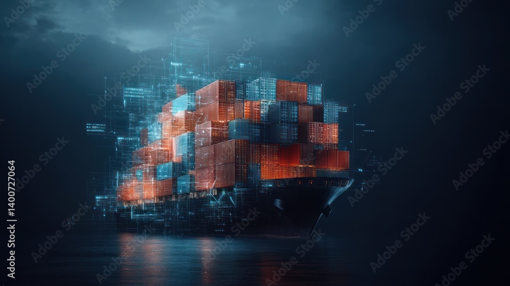 Cargo ship with digital overlay