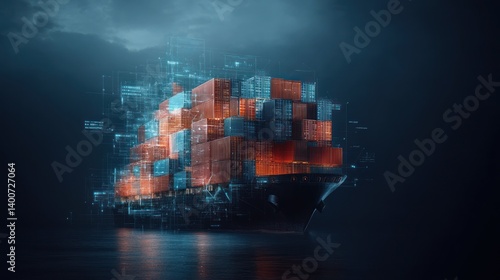 Obraz na płótnie Cargo ship with digital overlay w salonie