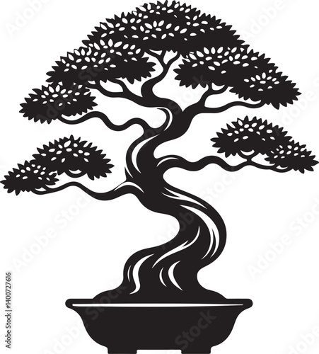 Bonsai Tree vector illustration silhouette on White Background in summer nature
