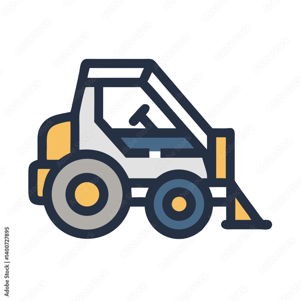 Naklejka premium Skid Steer Loader Machine Icon Representing Compact Construction Equipment and Earthmoving Tool