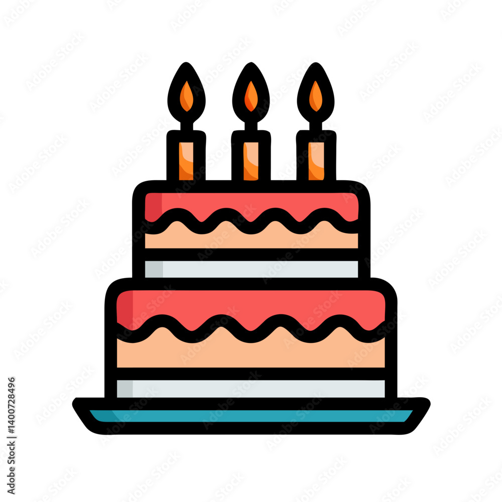 Layered Birthday Cake with Candles Icon Design Layered Birthday Cake with Candles Icon Design
