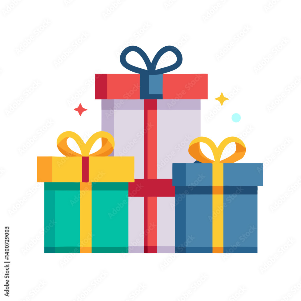Fototapeta premium Wrapped Birthday Gift Boxes with Ribbons Icon Design