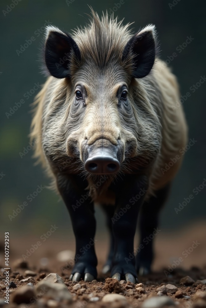 Thick gray boar fur, rugged surface, individual hairs distinct , pig fur, forest Thick gray boar fur, rugged surface, individual hairs distinct , pig fur, forest