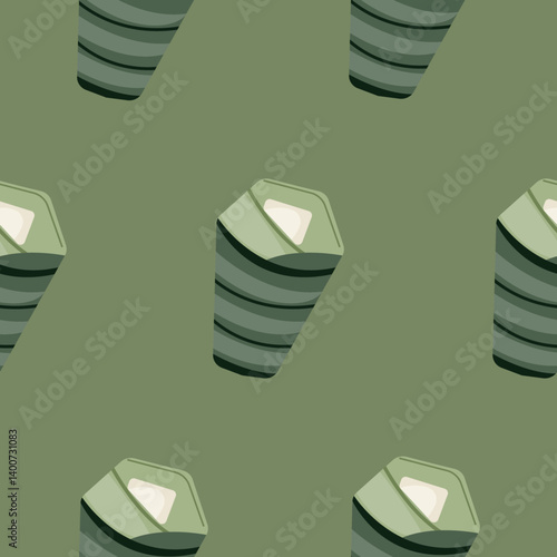 pattern with icon of protective sleeping bag for protection on a hike or camping on a green background