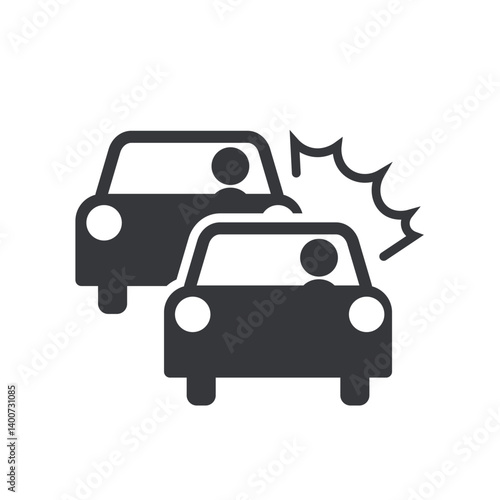 Isolated pictogram a car accident, depicting a collision between two vehicles on the road with visible impact.