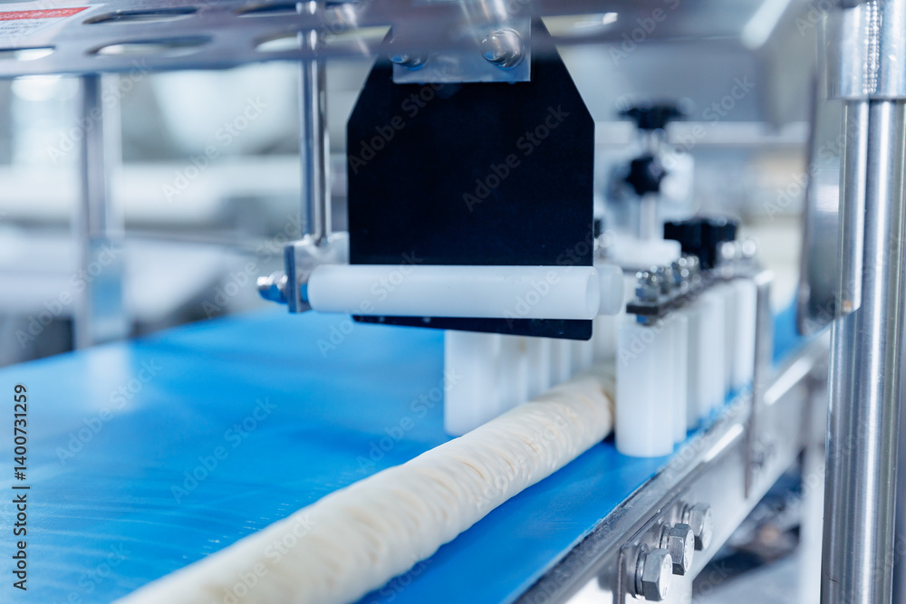 Automated dough formation on conveyor belt in confectionery production line