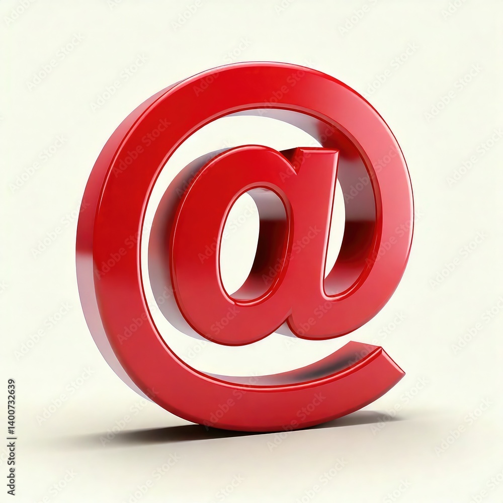 Glossy Red At Symbol: A Bold, 3D Digital Rendering Glossy Red At Symbol: A Bold, 3D Digital Rendering