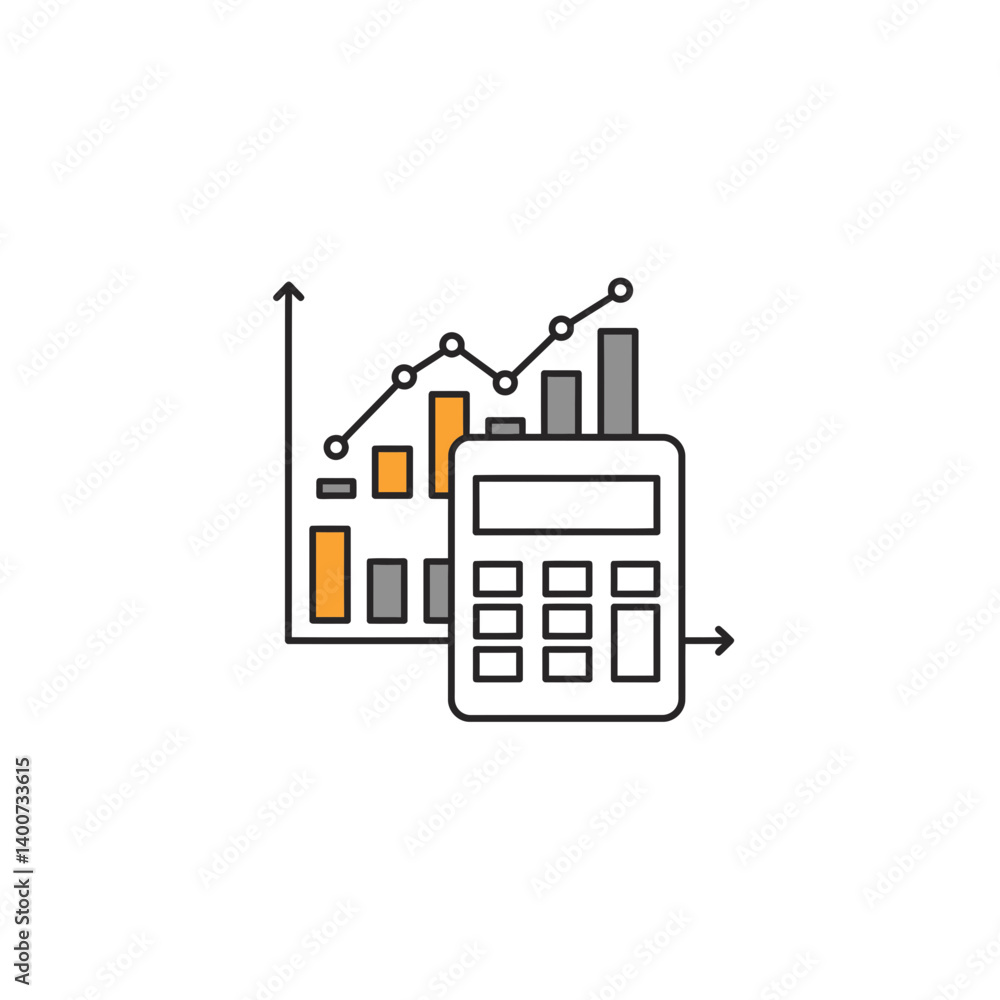 Obraz premium Financial Analysis: A dynamic graphic of financial charts and a calculator, symbolizing business growth, calculations and analysis, perfect for illustrating concepts related to finance, data.