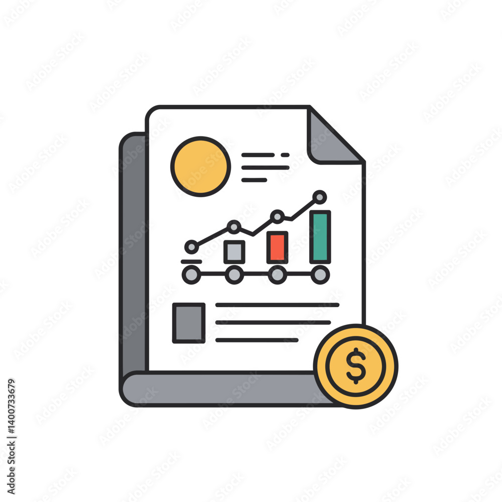 Financial Chart and Coin: A clean, graphic representation of financial growth. A document illustrating increasing data points, and a golden coin symbolizing money, wealth, and investment. Financial Chart and Coin: A clean, graphic representation of financial growth. A document illustrating increasing data points, and a golden coin symbolizing money, wealth, and investment.
