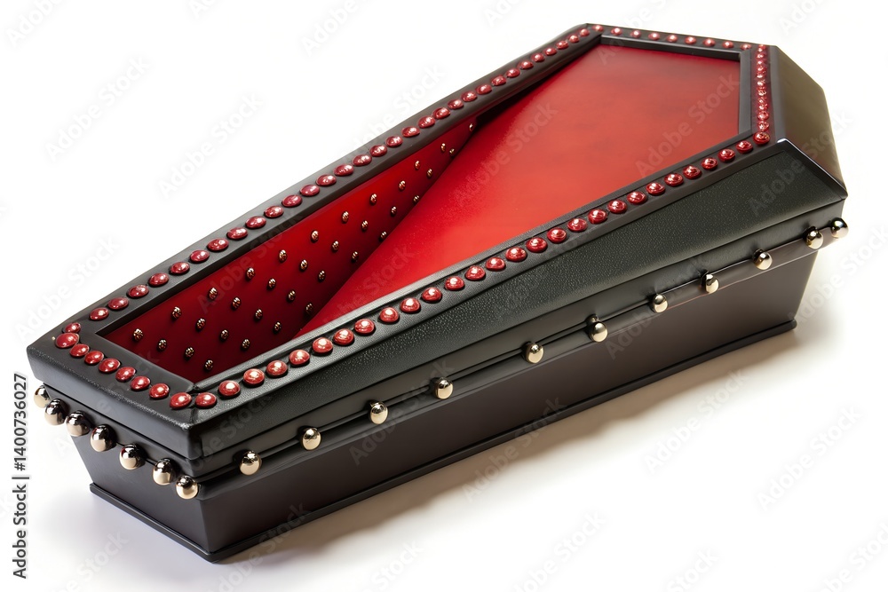 Gothic Black Coffin Box – Luxury Blood-Red Satin Interior