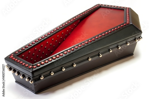 Obraz na płótnie Gothic Black Coffin Box – Luxury Blood-Red Satin Interior w salonie