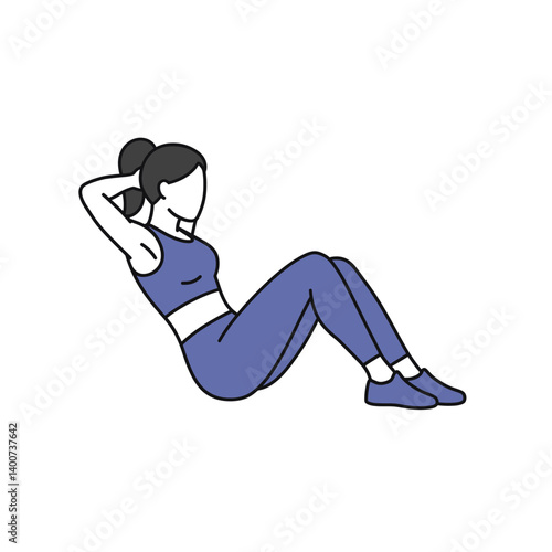 Strength and Wellness: An illustrated depiction of a woman executing a sit-up, symbolizing the dedication to health, fitness and well-being.