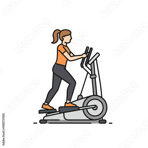 Active Pursuit: A woman focused on her fitness endeavors as she engages in a workout on an elliptical machine. This illustrative representation of commitment to physical well-being.