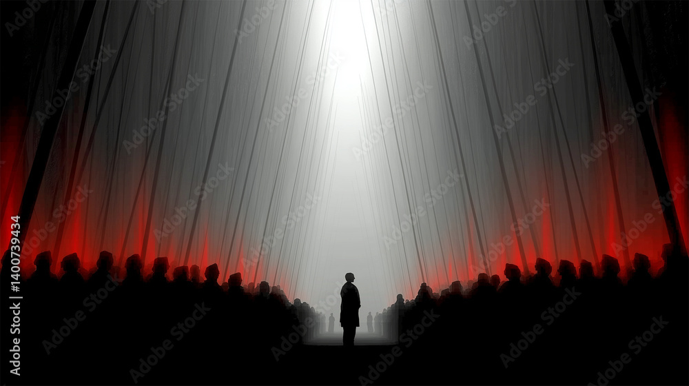 Fototapeta premium French Revolution minimalist concept art with central figure, crowd and dramatic light 