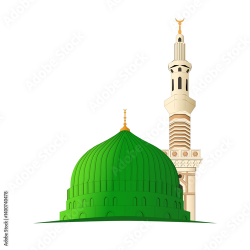 Dome green Mosque Quba in Madinnah 