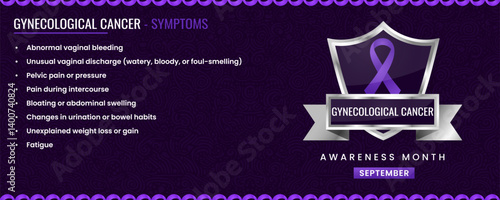 Original Gynecological Cancer ribbon with Symptoms, Shield Design with Pattern Based Background.