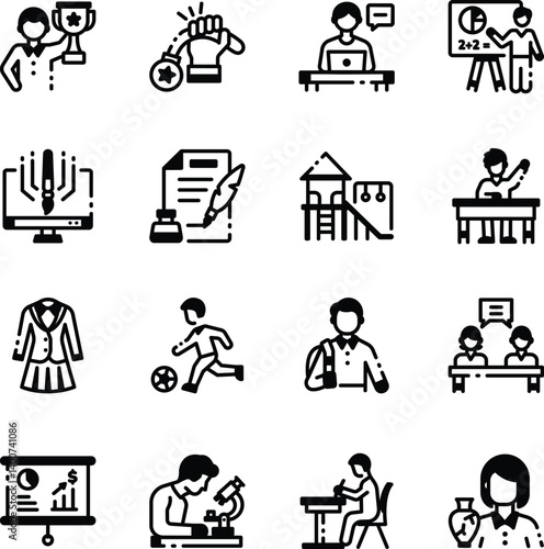  Set of Linear Style School Activities Icons 
