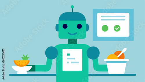 Nutritional Assistance Robot A robot in a cafeteria serving healthy meals to patients equipped with a digital menu and dietary recommendations based on individual health needs.