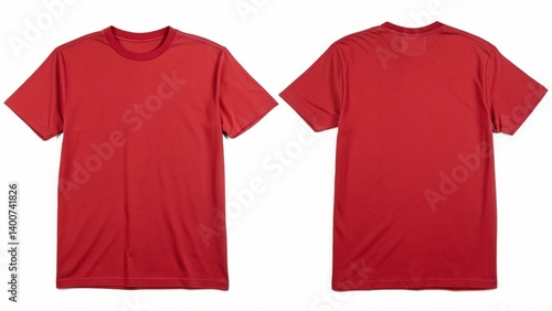 Plain Red T-Shirt Mockup Front and Back View Isolated on White Background