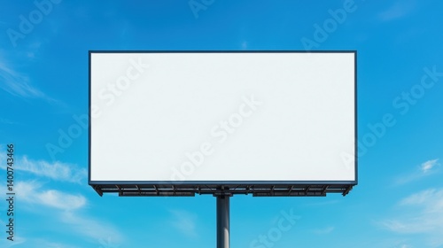 A blank billboard stands against a bright blue sky, offering an unobstructed space for advertising or messaging.