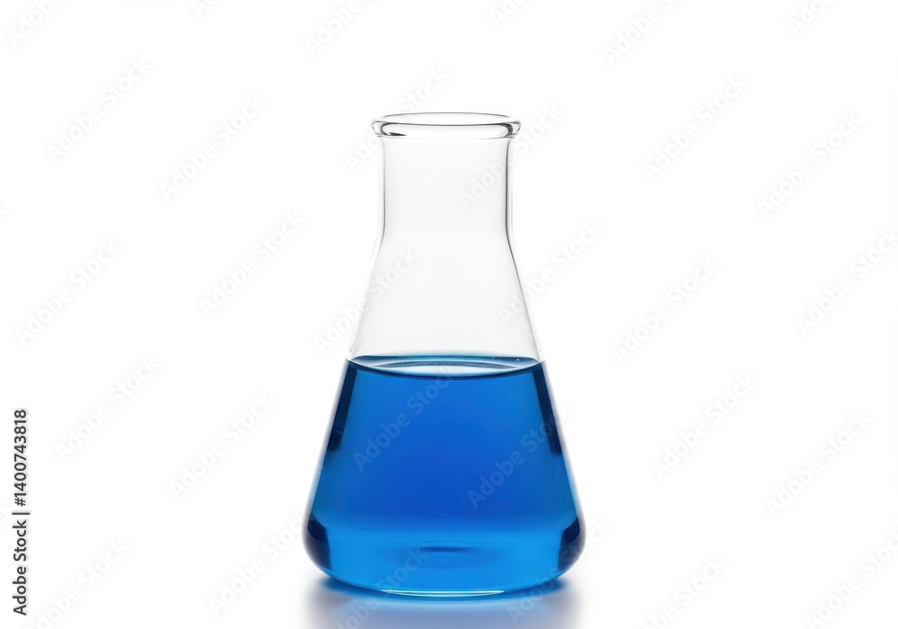 Flask with blue liquid in laboratory on white background Flask with blue liquid in laboratory on white background