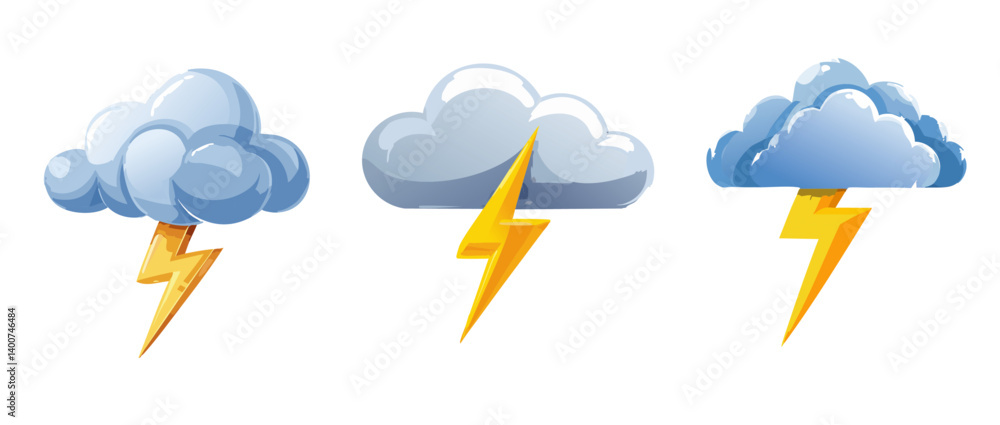 set thunderstorm weather forecast vector icons
