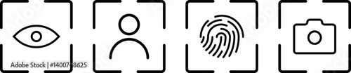 scan identification icon set. fingerprint frame scan icon sign. Eye scan icons. Face ID and eye scan
